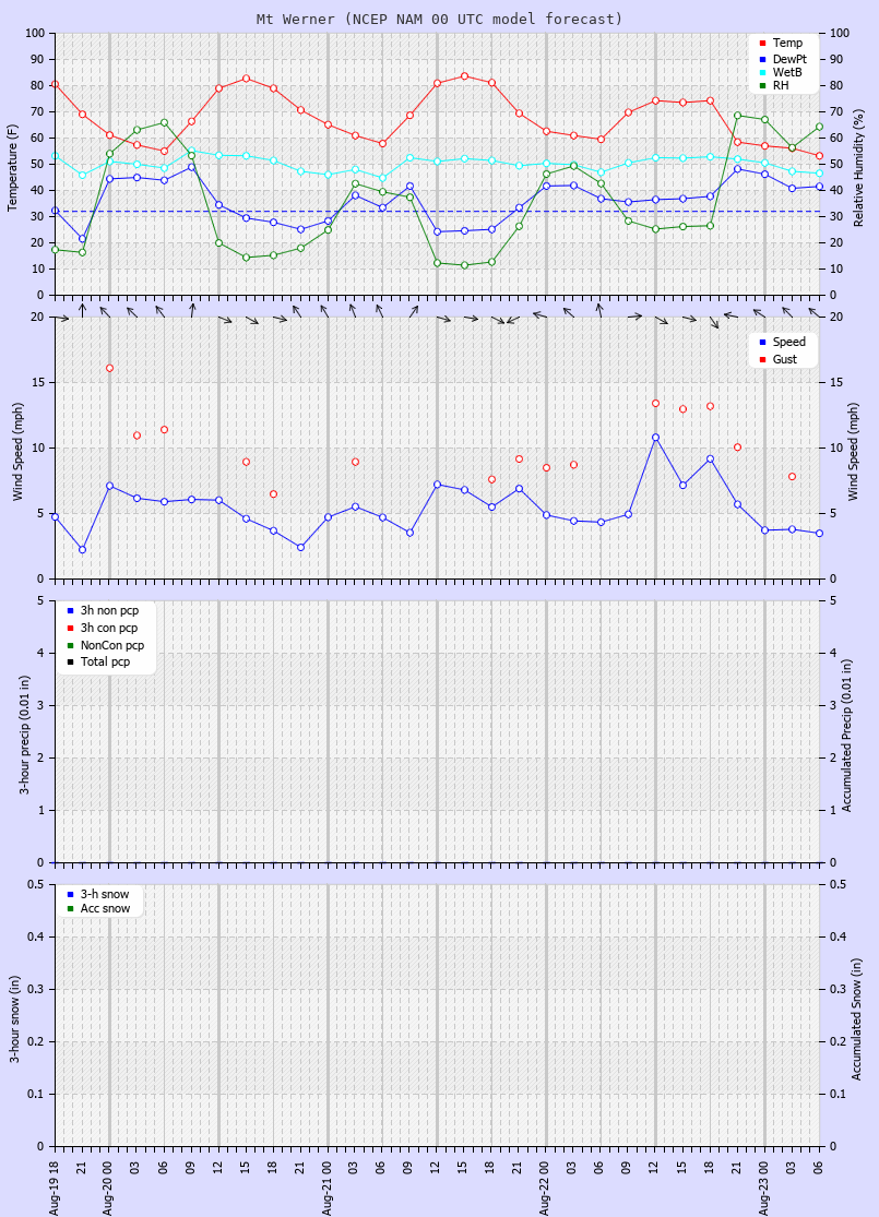 Click to enlarge the CAIC forecast for the Steamboat Ski Area at the top of Mt. Werner Latest NAM forecast