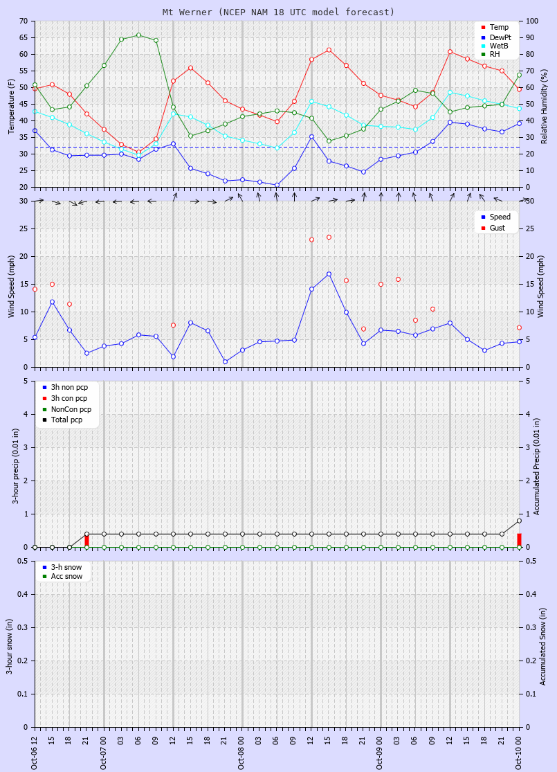 Click to enlarge the CAIC forecast for the Steamboat Ski Area at the top of Mt. Werner Latest NAM forecast