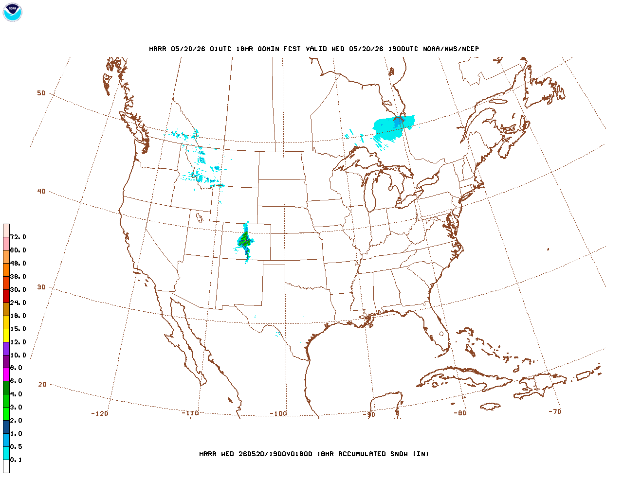 Click to enlarge the hourly snow forecast Latest 18 hour total precipitation forecast