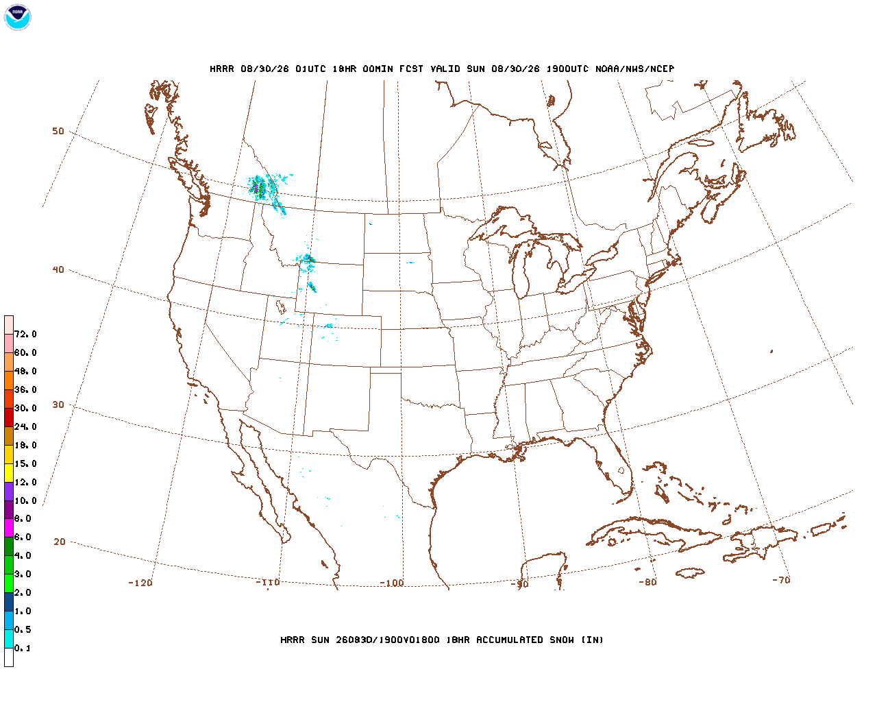 Click to enlarge the hourly snow forecast Latest 18 hour total precipitation forecast