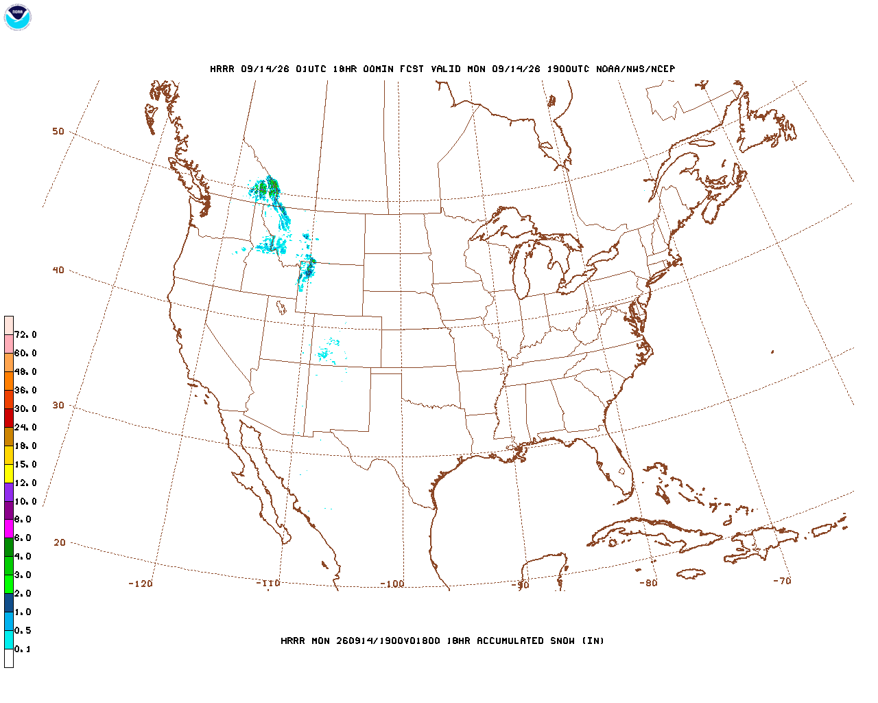 Click to enlarge the hourly snow forecast Latest 18 hour total precipitation forecast