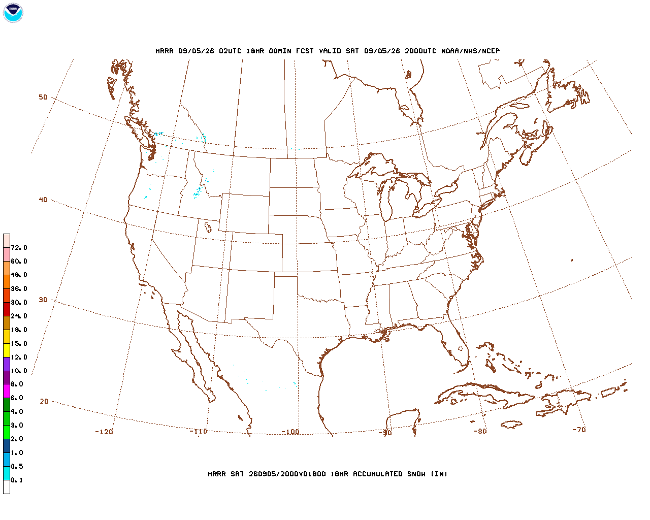 Click to enlarge the hourly snow forecast Latest 18 hour total precipitation forecast