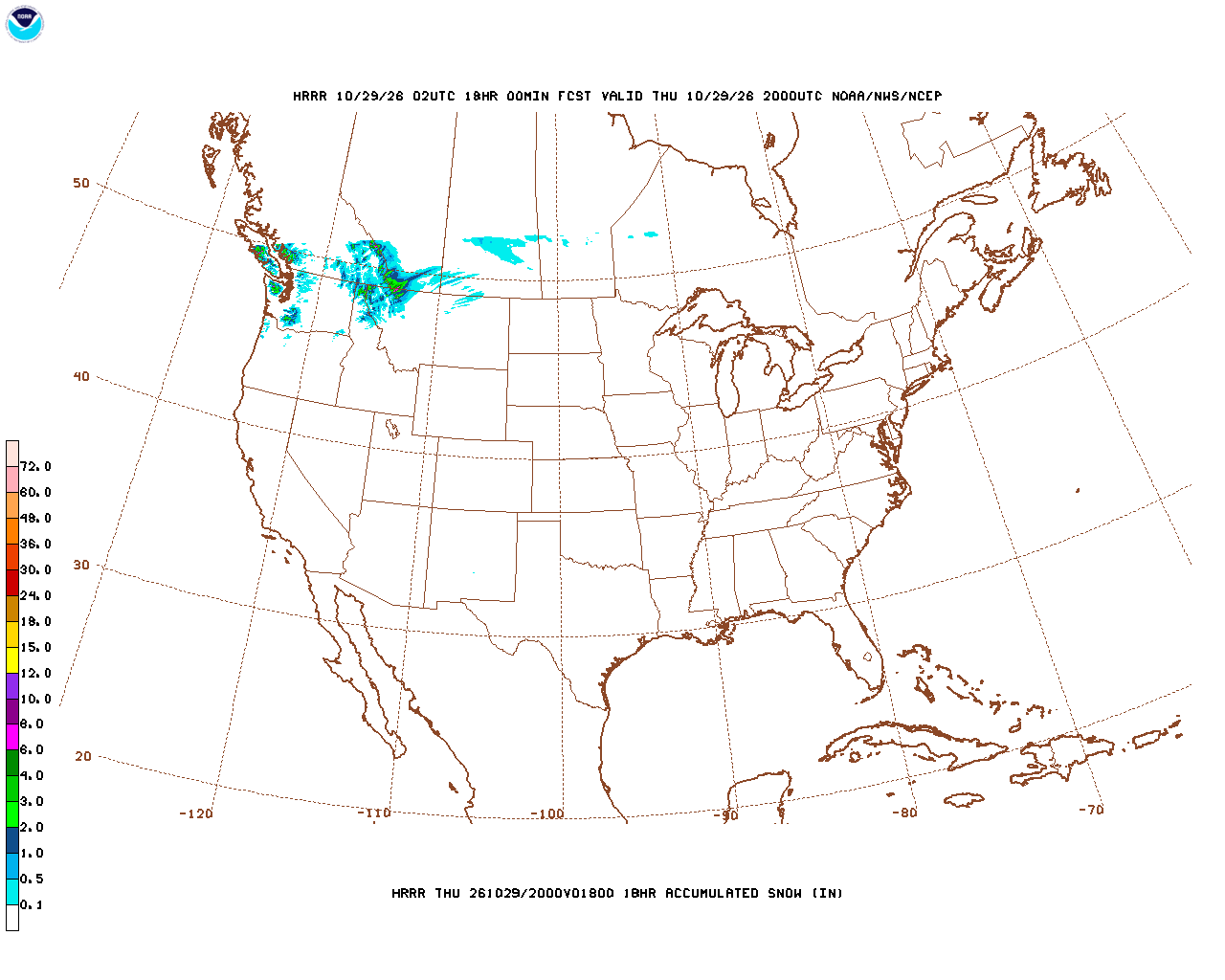 Click to enlarge the hourly snow forecast Latest 18 hour total precipitation forecast