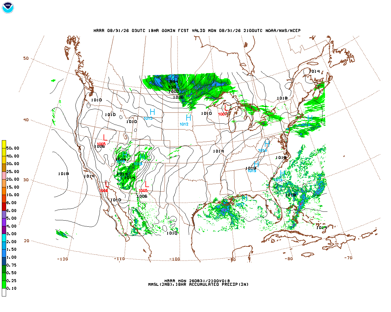 Click to enlarge the hourly precipitation forecast Latest 18 hour total precipitation forecast