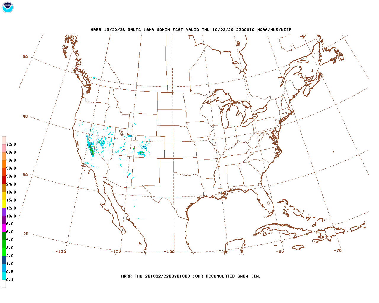 Click to enlarge the hourly snow forecast Latest 18 hour total precipitation forecast