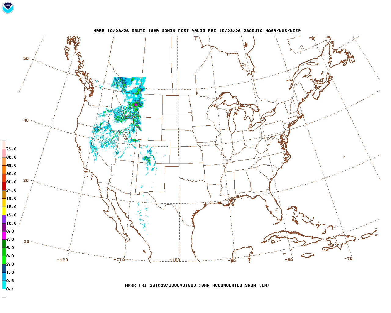 Click to enlarge the hourly snow forecast Latest 18 hour total precipitation forecast