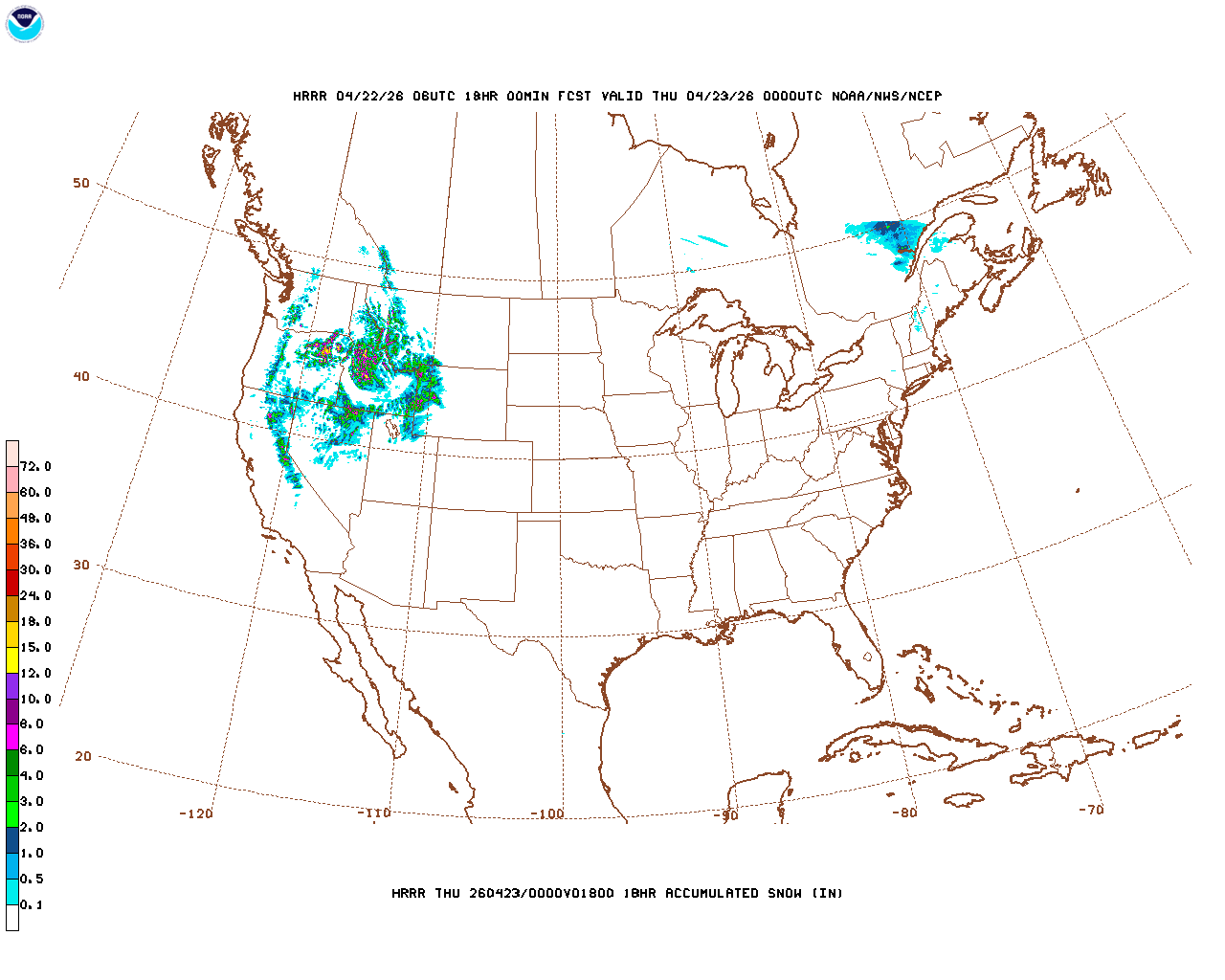 Click to enlarge the hourly snow forecast Latest 18 hour total precipitation forecast