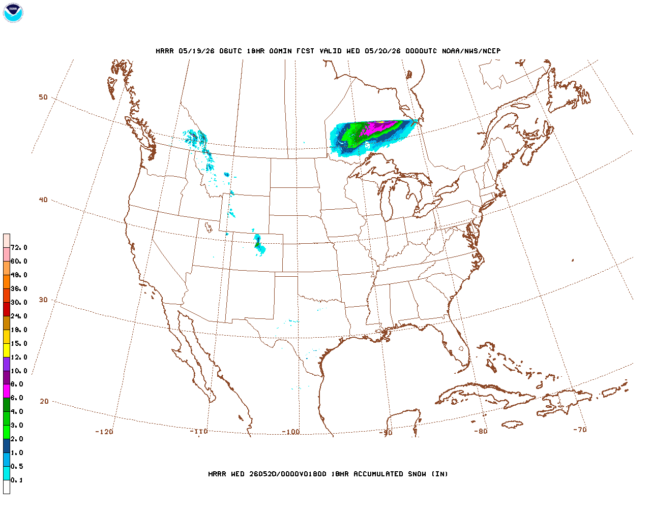 Click to enlarge the hourly snow forecast Latest 18 hour total precipitation forecast