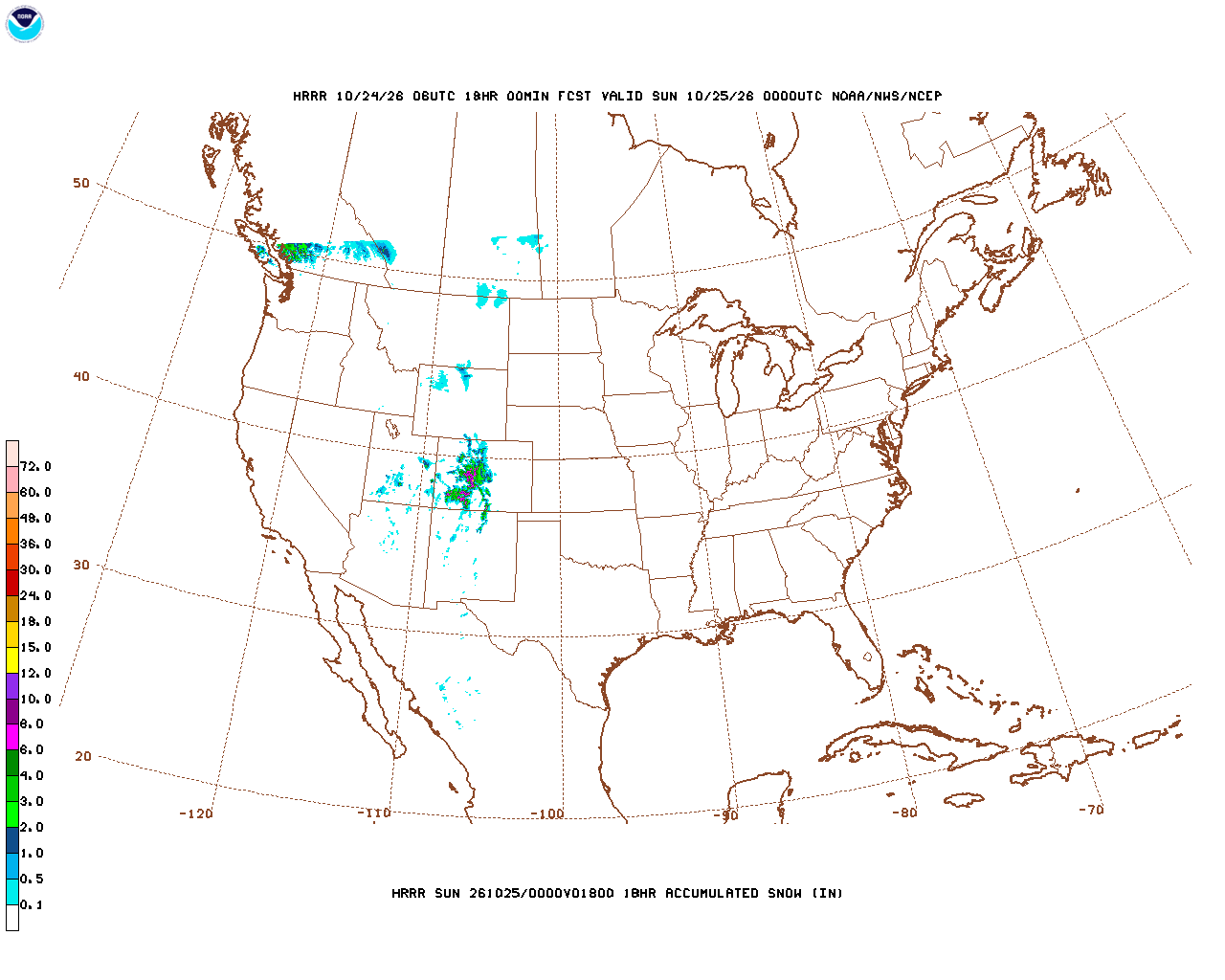 Click to enlarge the hourly snow forecast Latest 18 hour total precipitation forecast