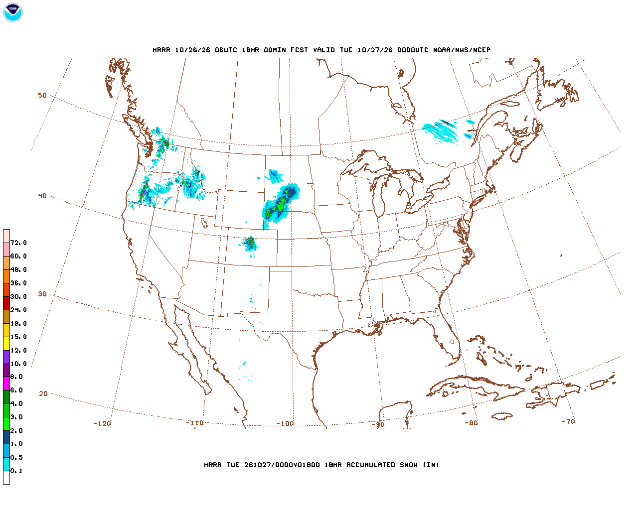 Click to enlarge the hourly snow forecast Latest 18 hour total precipitation forecast