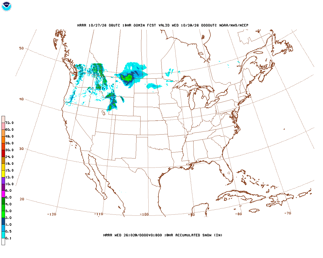 Click to enlarge the hourly snow forecast Latest 18 hour total precipitation forecast