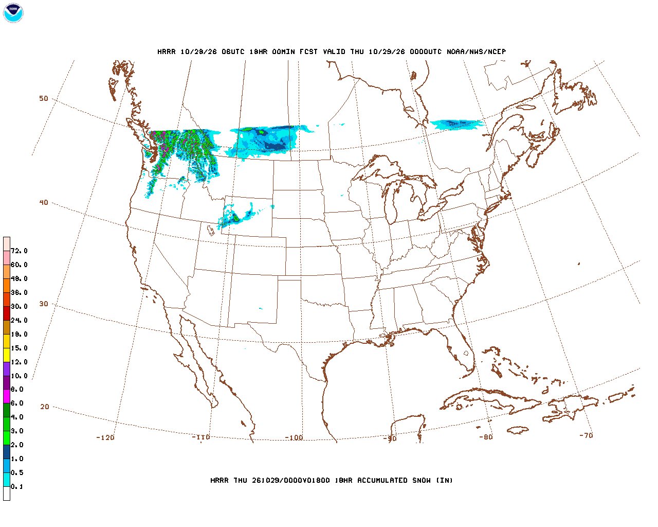 Click to enlarge the hourly snow forecast Latest 18 hour total precipitation forecast
