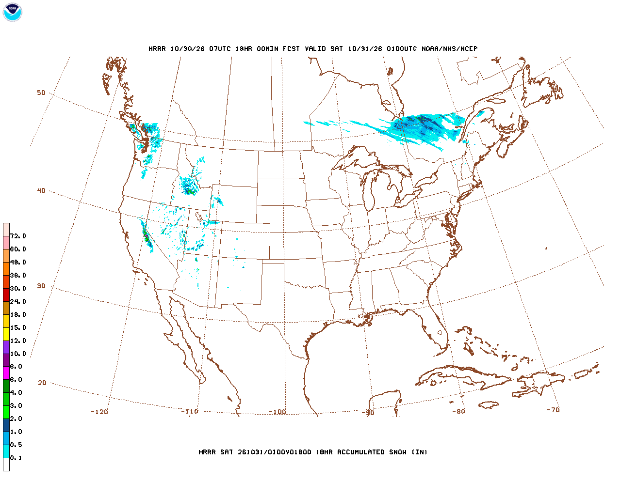 Click to enlarge the hourly snow forecast Latest 18 hour total precipitation forecast