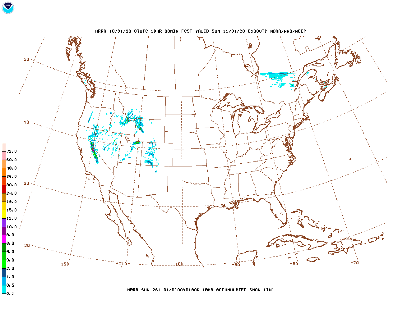 Click to enlarge the hourly snow forecast Latest 18 hour total precipitation forecast