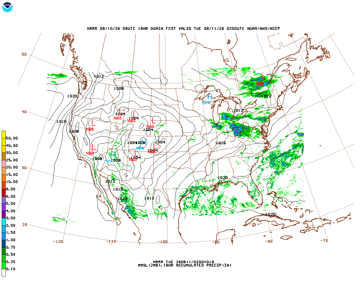 Latest 18 hour total precipitation forecast
