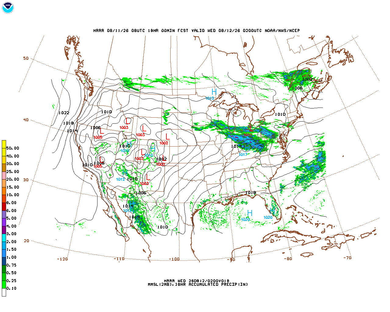 Latest 18 hour total precipitation forecast