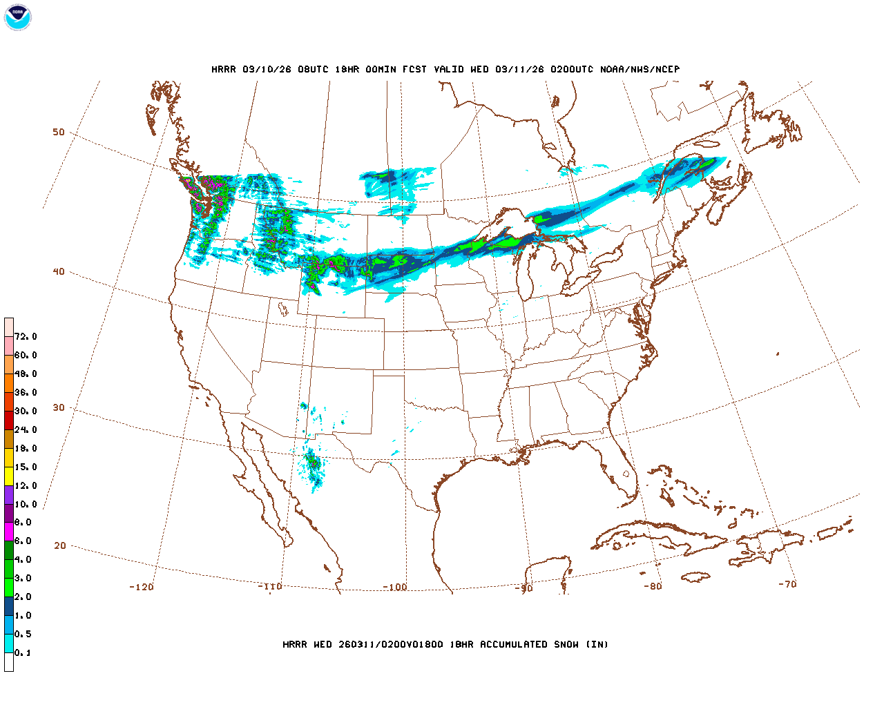 Click to enlarge the hourly snow forecast Latest 18 hour total precipitation forecast