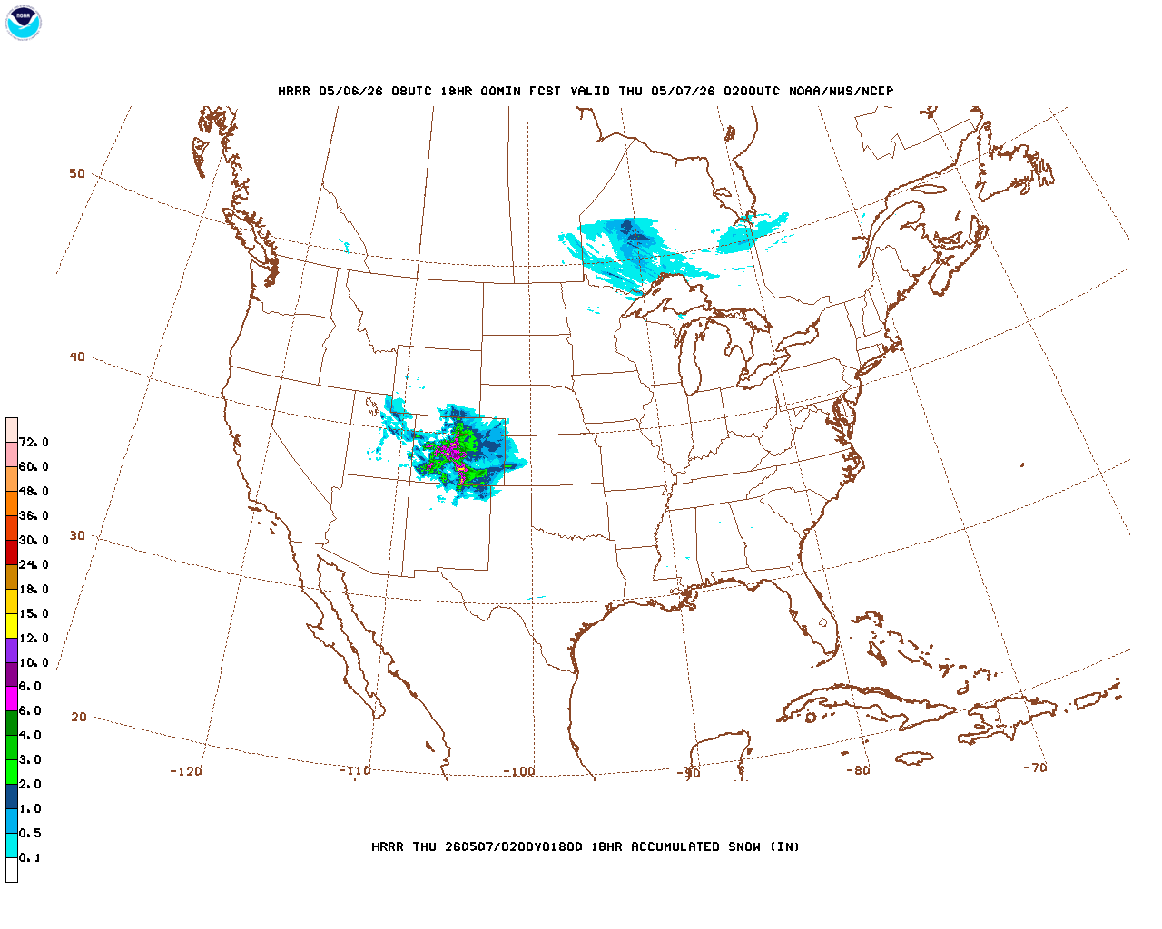 Click to enlarge the hourly snow forecast Latest 18 hour total precipitation forecast