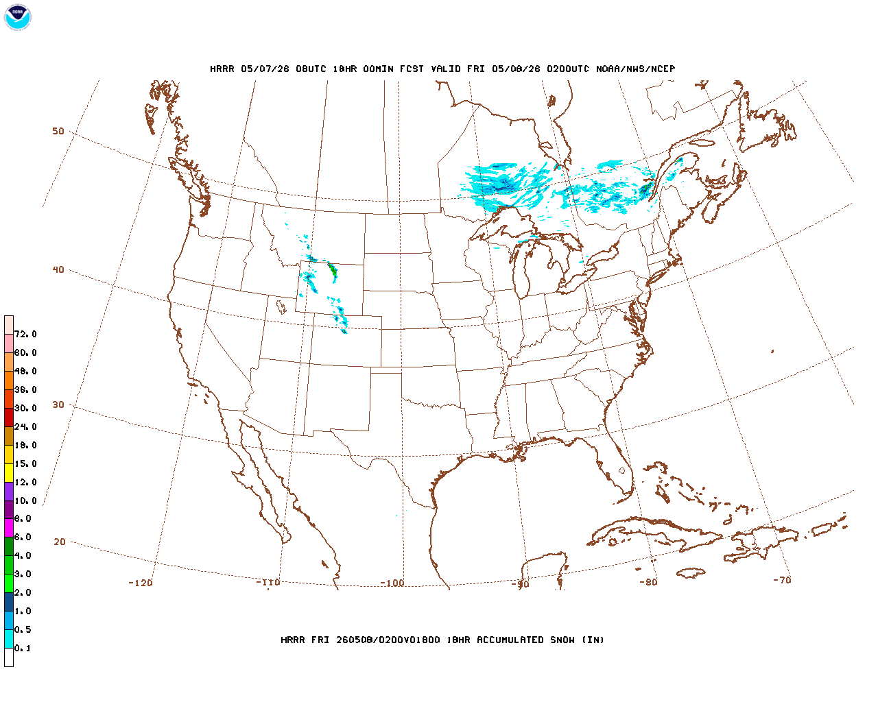 Click to enlarge the hourly snow forecast Latest 18 hour total precipitation forecast