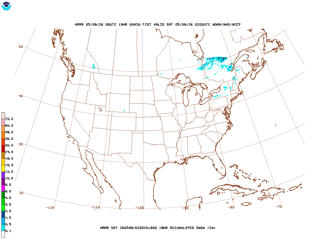 Click to enlarge the hourly snow forecast Latest 18 hour total precipitation forecast