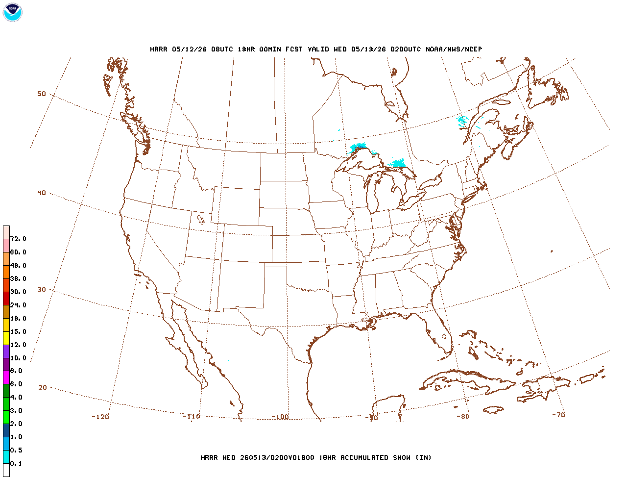 Click to enlarge the hourly snow forecast Latest 18 hour total precipitation forecast