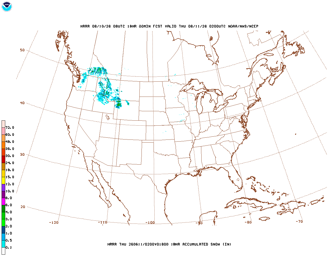 Click to enlarge the hourly snow forecast Latest 18 hour total precipitation forecast