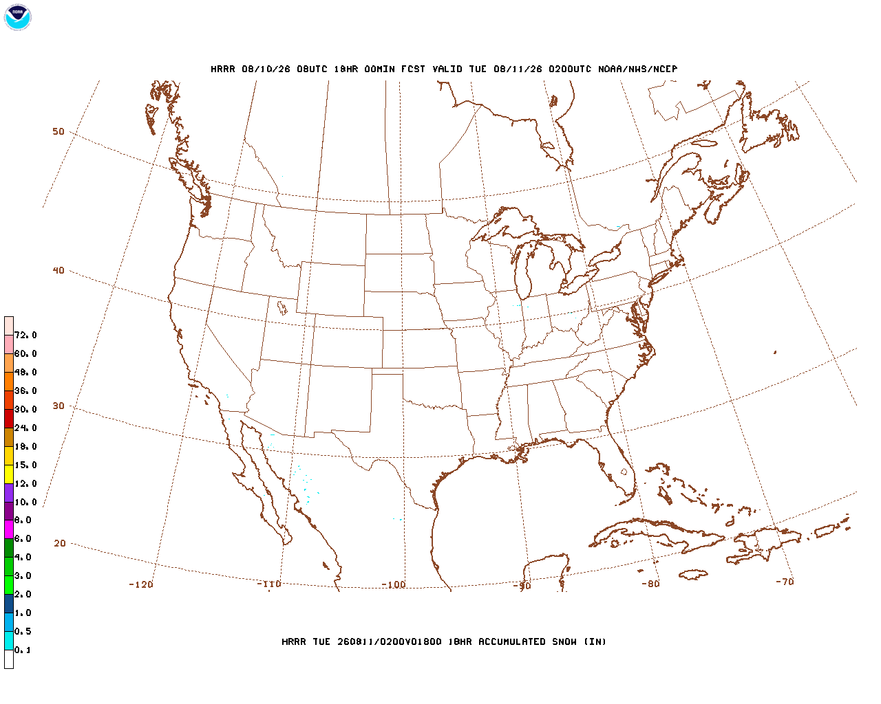 Latest 18 hour total precipitation forecast