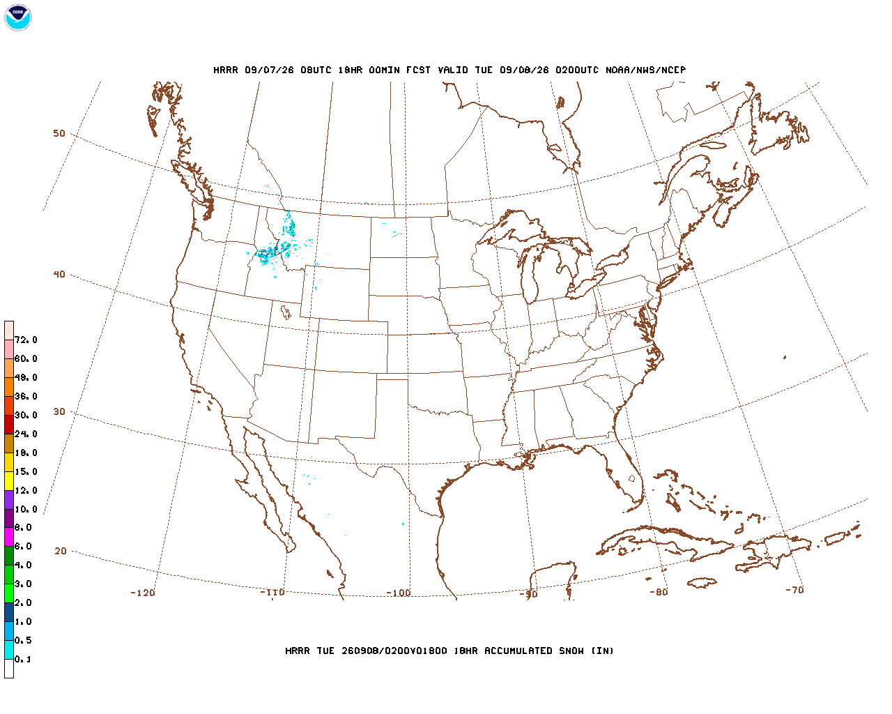 Click to enlarge the hourly snow forecast Latest 18 hour total precipitation forecast