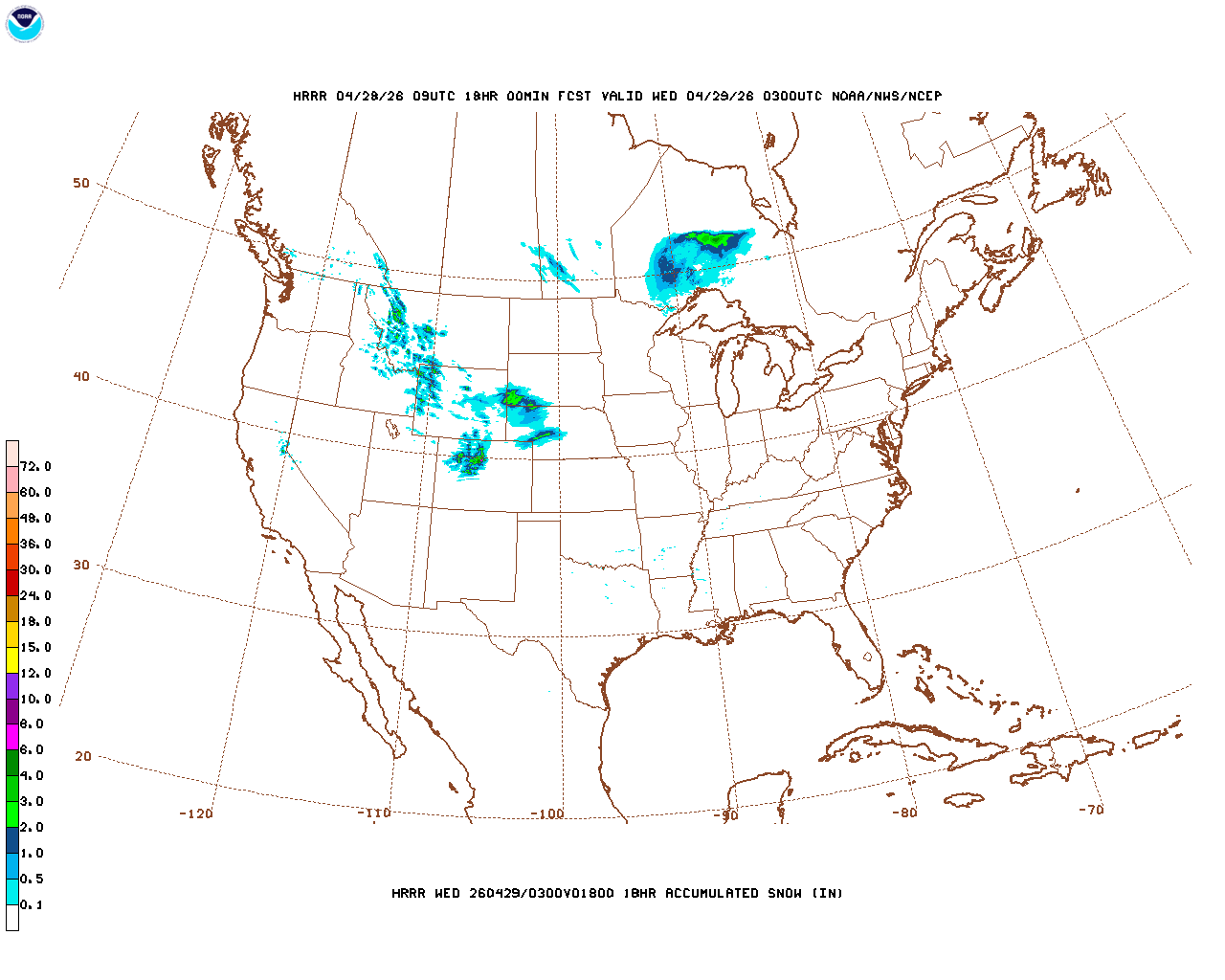 Click to enlarge the hourly snow forecast Latest 18 hour total precipitation forecast