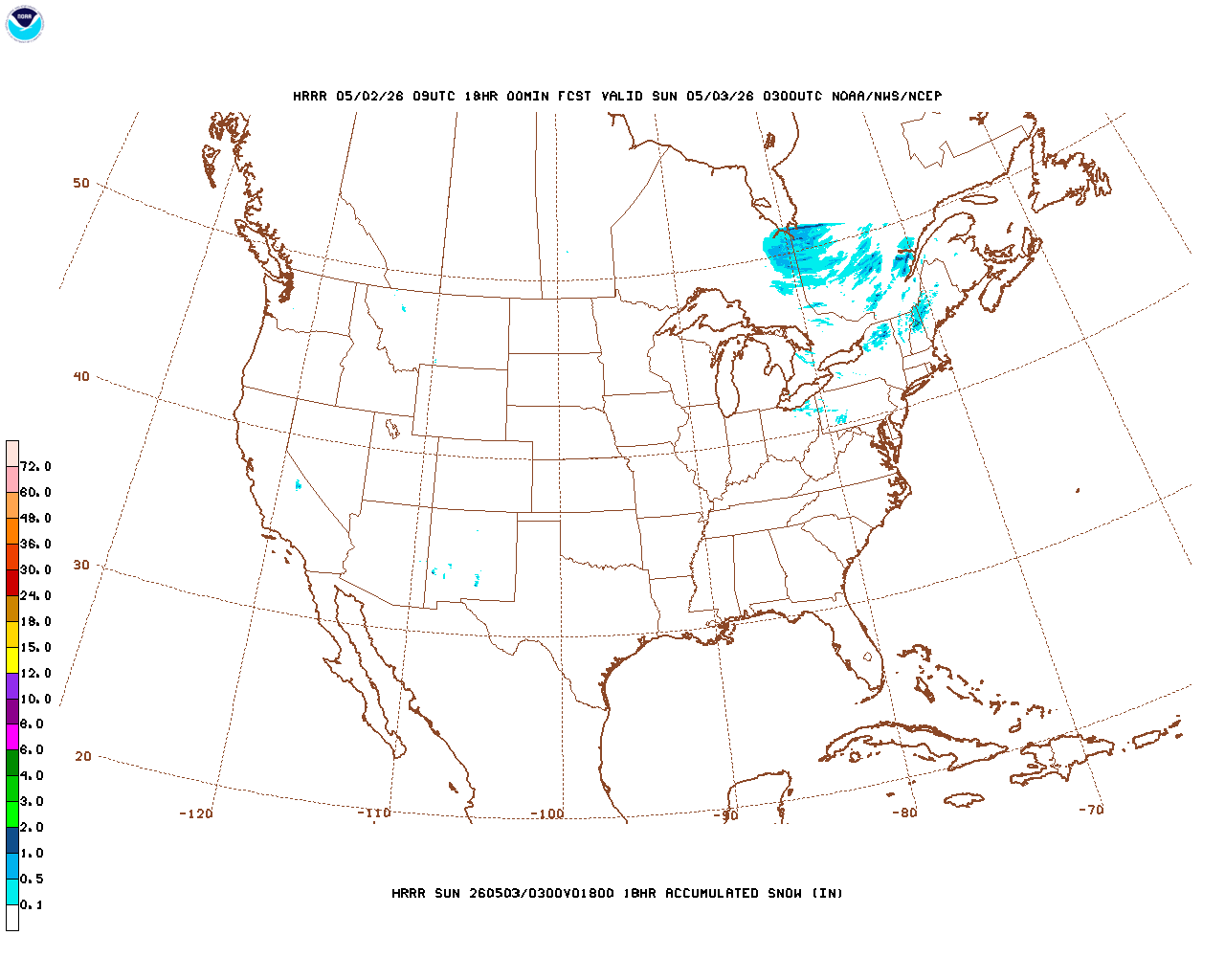 Click to enlarge the hourly snow forecast Latest 18 hour total precipitation forecast