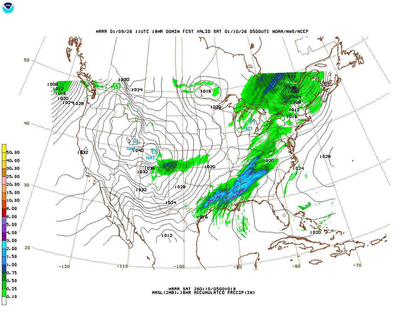 Click to enlarge the hourly precipitation forecast Latest 18 hour total precipitation forecast