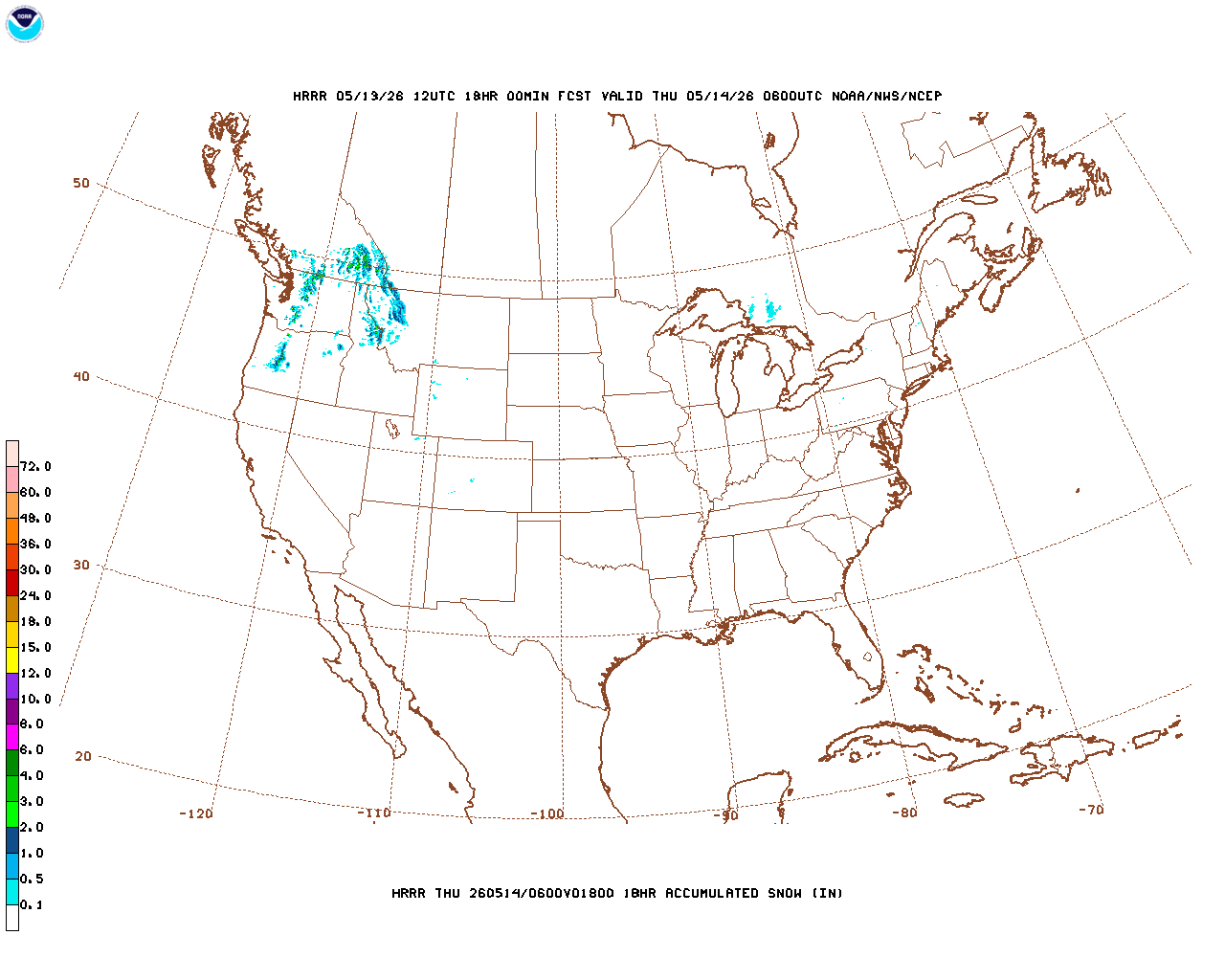 Click to enlarge the hourly snow forecast Latest 18 hour total precipitation forecast