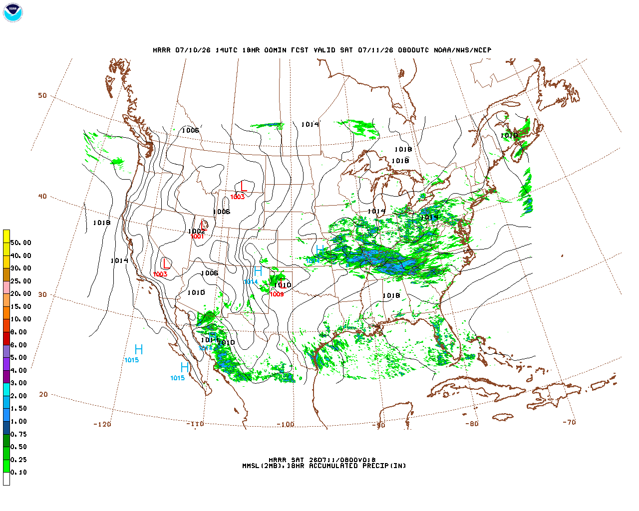 Click to enlarge the hourly precipitation forecast Latest 18 hour total precipitation forecast