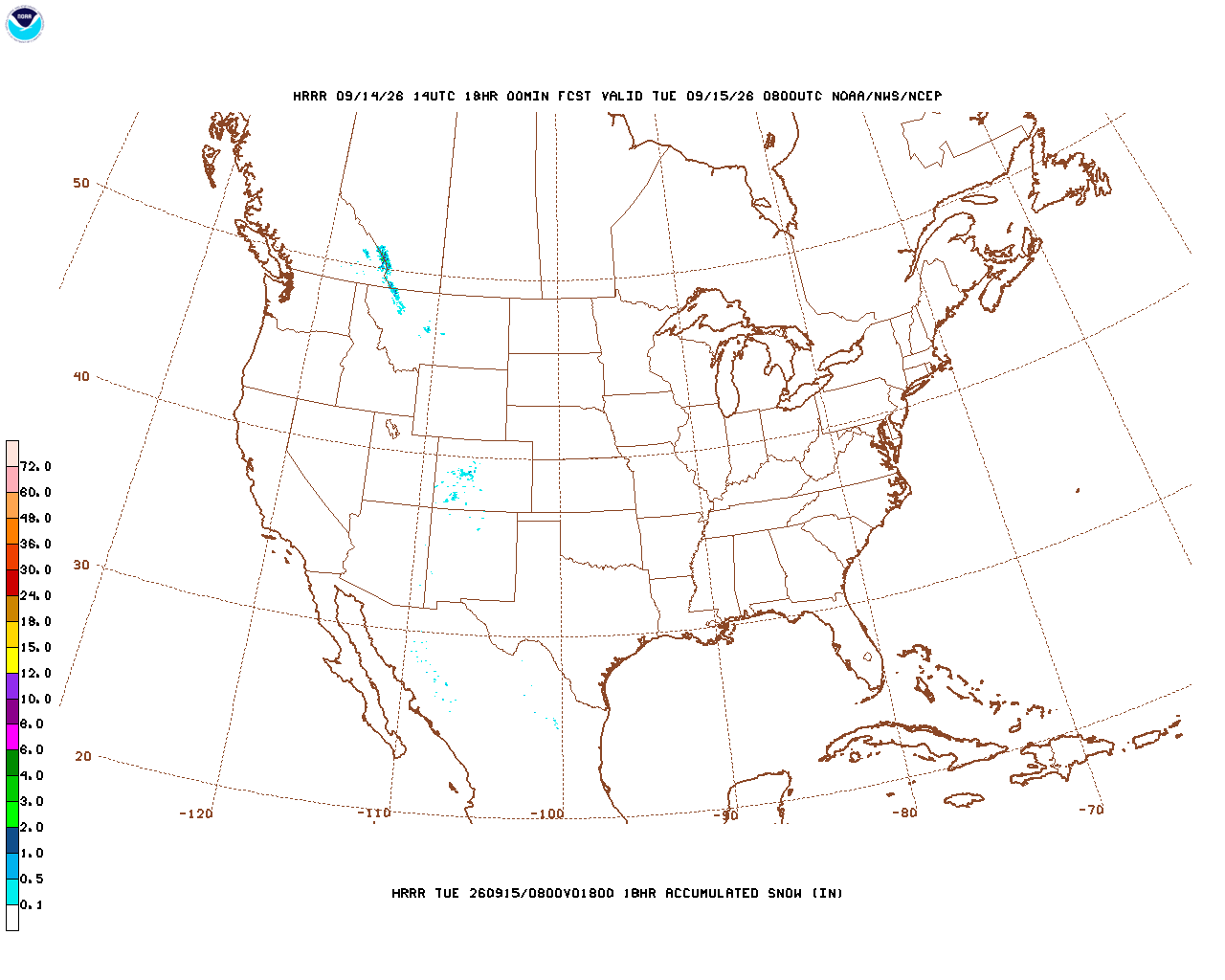 Click to enlarge the hourly snow forecast Latest 18 hour total precipitation forecast