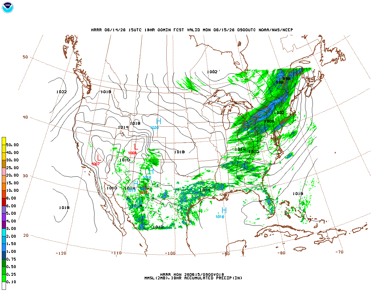 Click to enlarge the hourly precipitation forecast Latest 18 hour total precipitation forecast