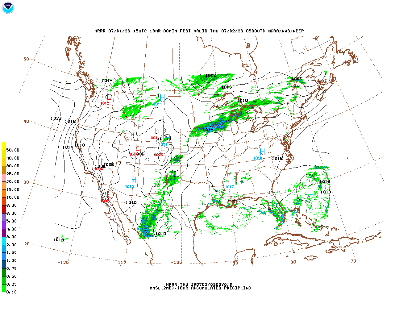 Click to enlarge the hourly precipitation forecast Latest 18 hour total precipitation forecast