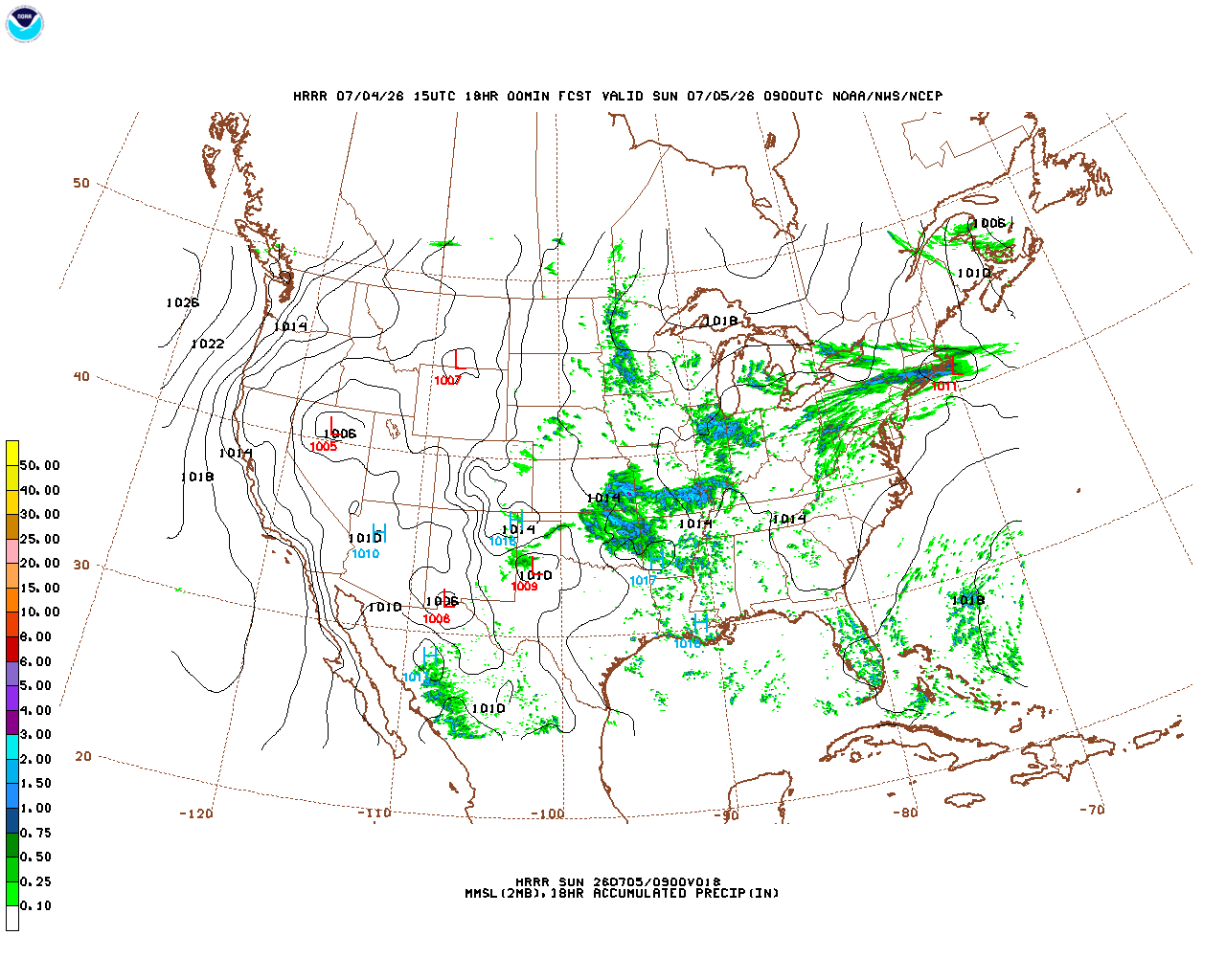 Click to enlarge the hourly precipitation forecast Latest 18 hour total precipitation forecast