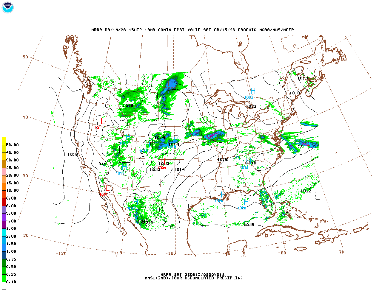 Click to enlarge the hourly precipitation forecast Latest 18 hour total precipitation forecast