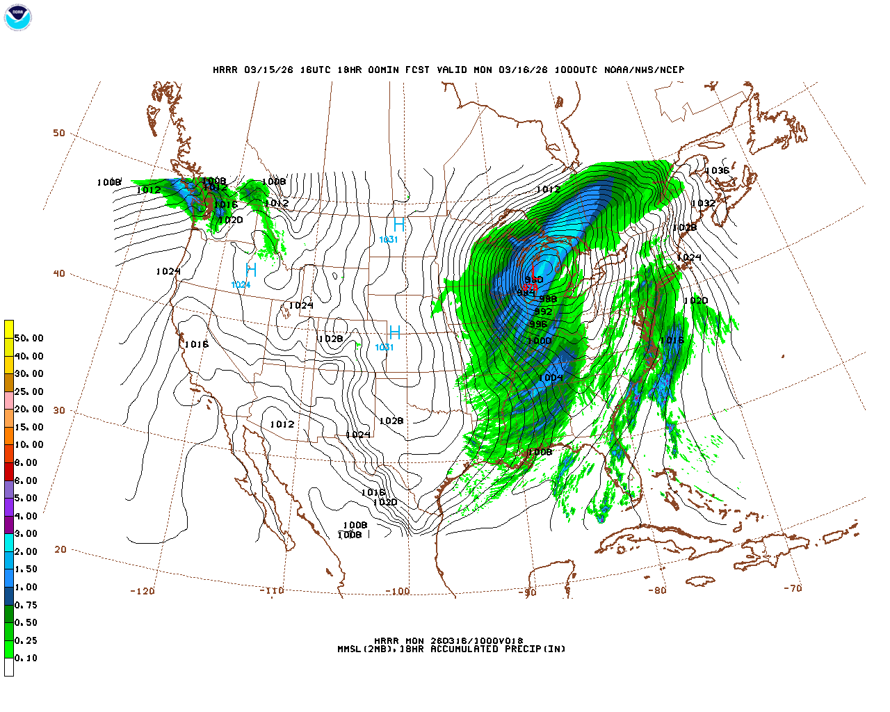 Click to enlarge the hourly precipitation forecast Latest 18 hour total precipitation forecast
