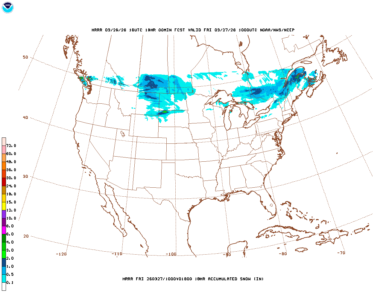 Click to enlarge the hourly snow forecast Latest 18 hour total precipitation forecast