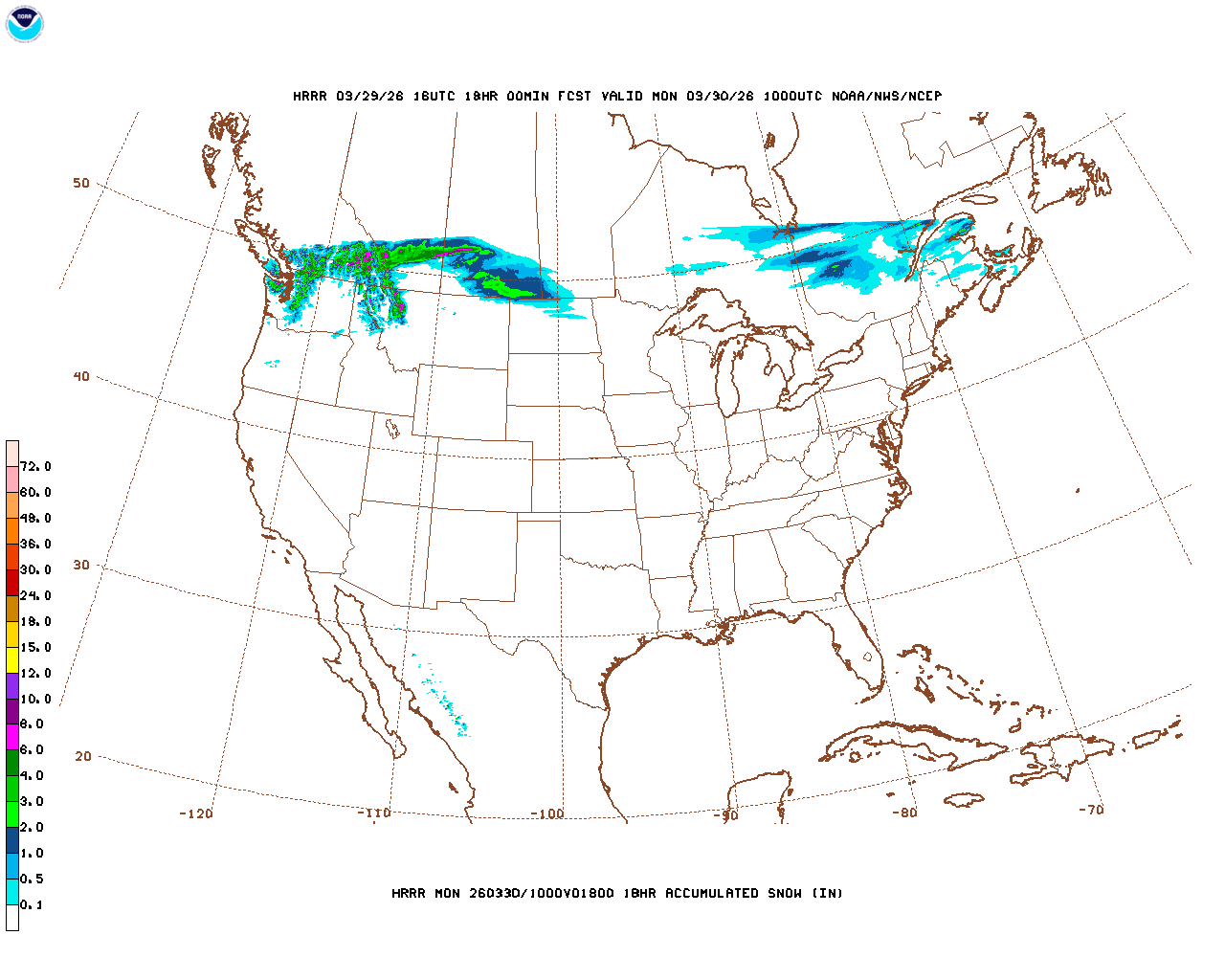 Click to enlarge the hourly snow forecast Latest 18 hour total precipitation forecast