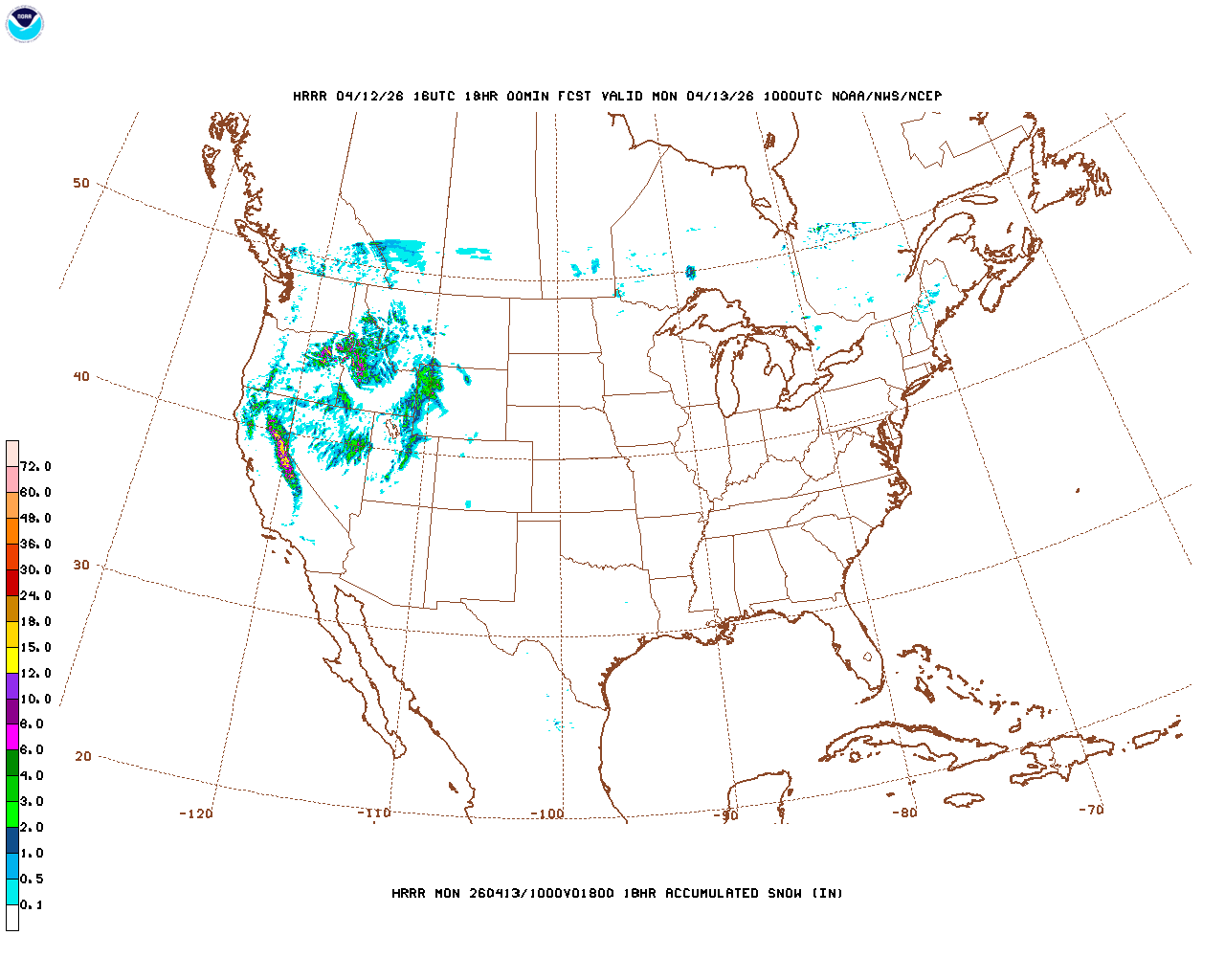 Click to enlarge the hourly snow forecast Latest 18 hour total precipitation forecast