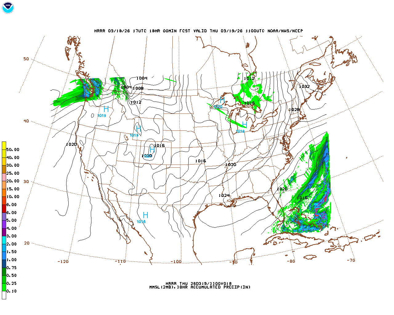 Click to enlarge the hourly precipitation forecast Latest 18 hour total precipitation forecast