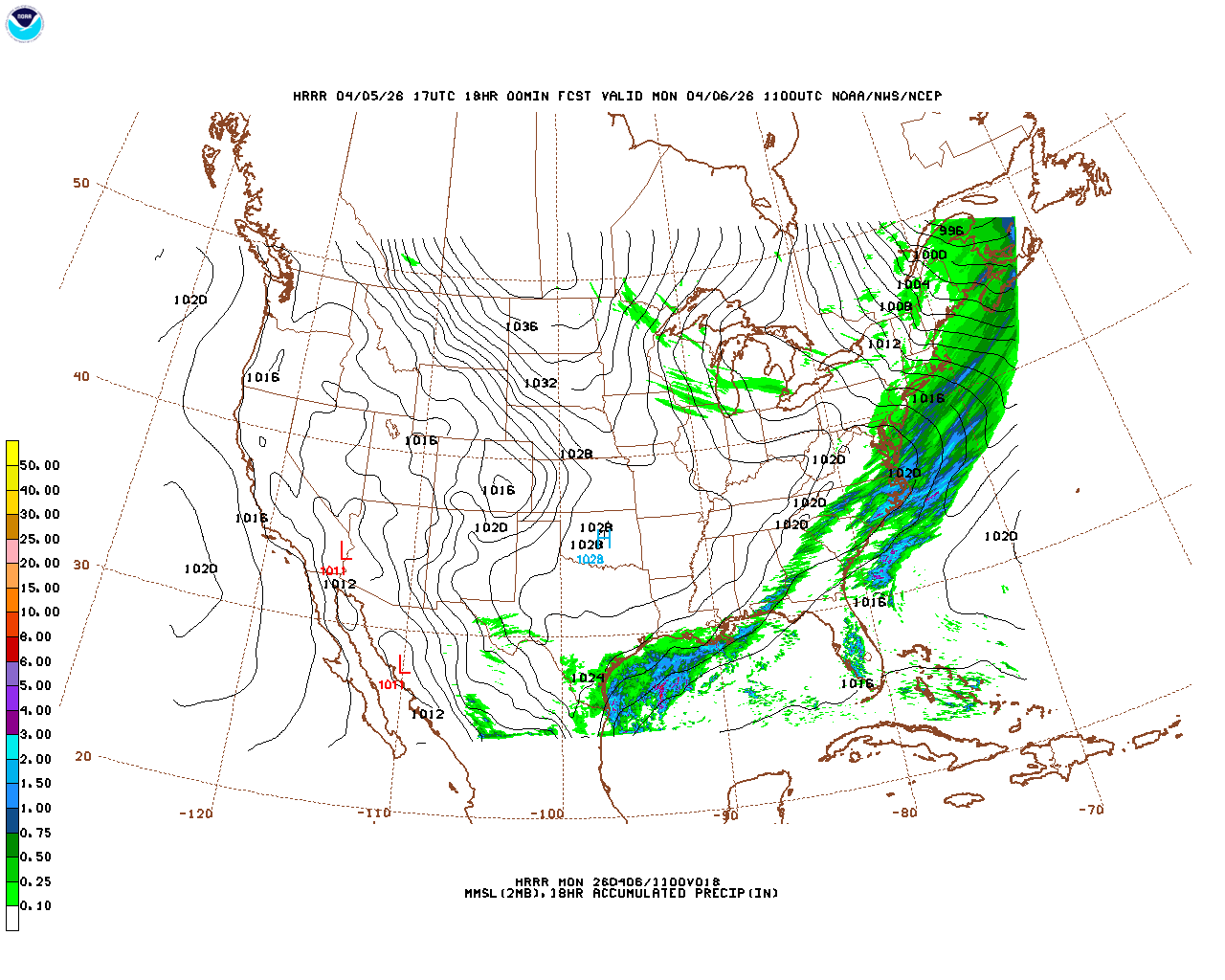 Click to enlarge the hourly precipitation forecast Latest 18 hour total precipitation forecast