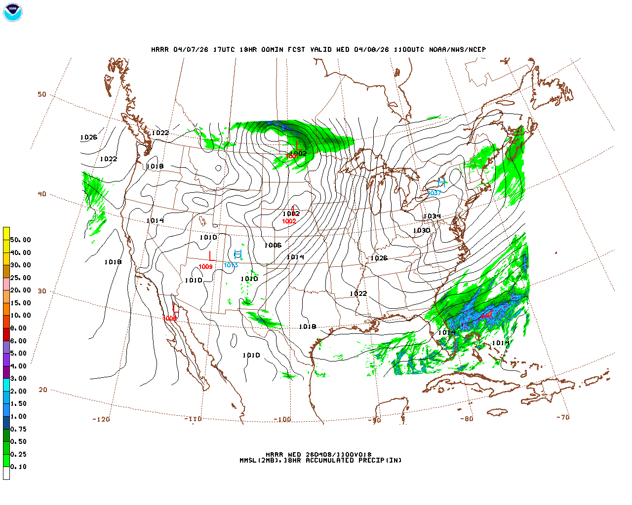 Click to enlarge the hourly precipitation forecast Latest 18 hour total precipitation forecast