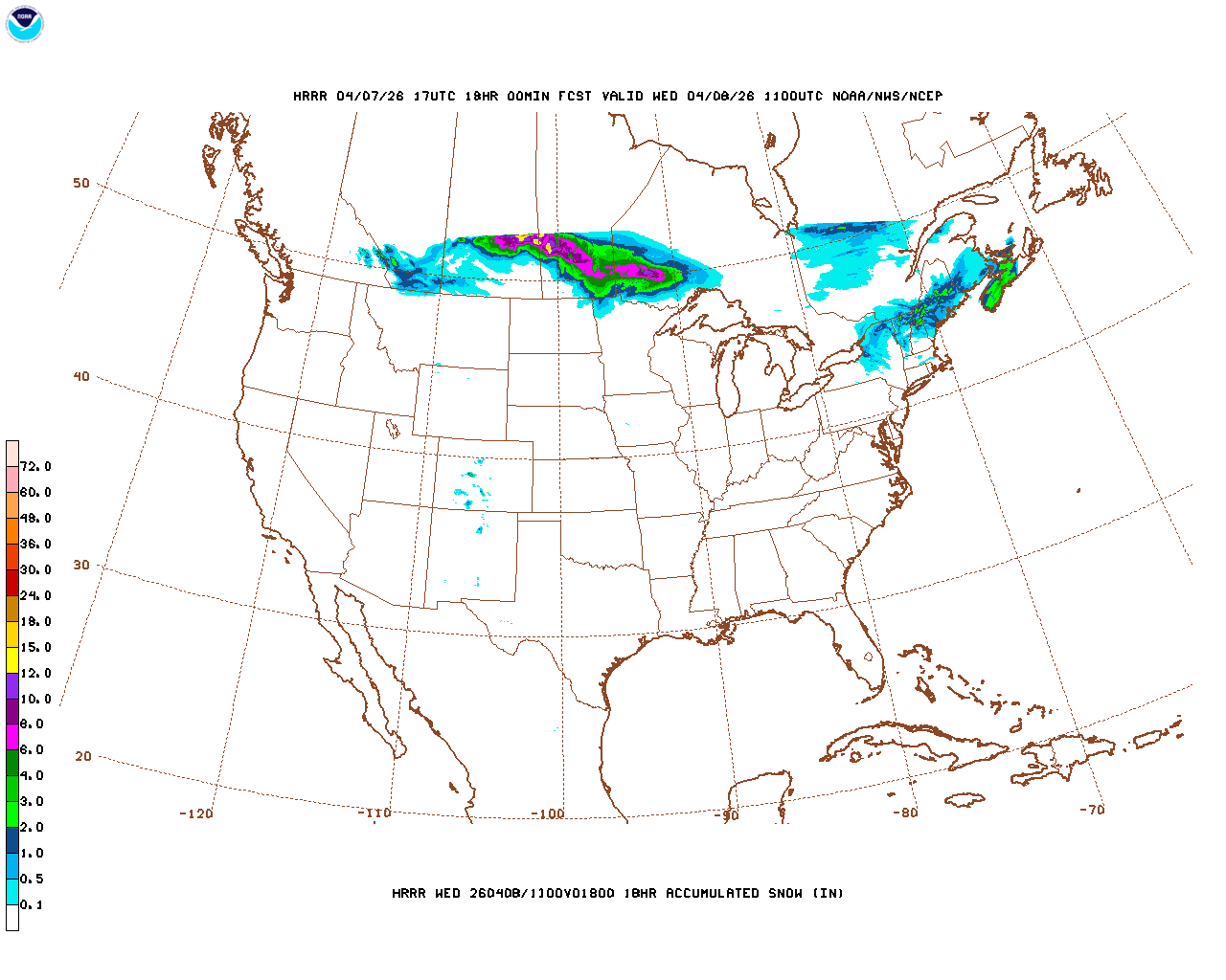 Click to enlarge the hourly snow forecast Latest 18 hour total precipitation forecast