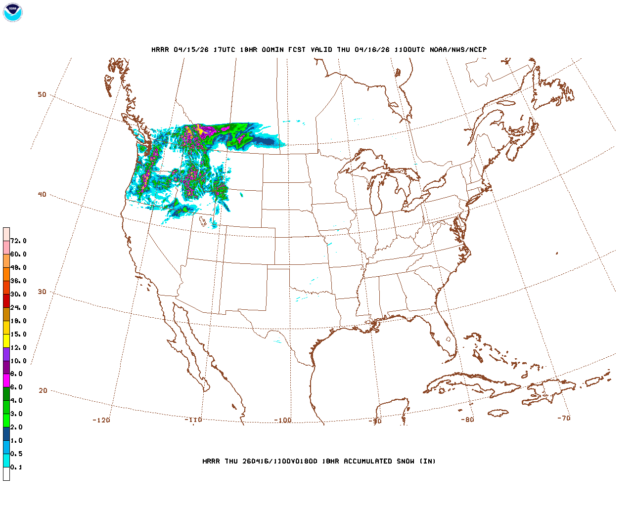 Click to enlarge the hourly snow forecast Latest 18 hour total precipitation forecast