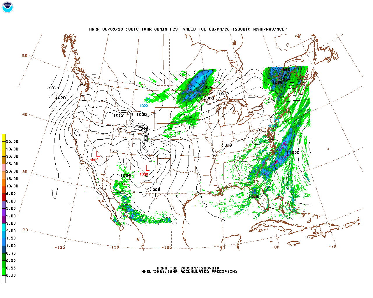 Latest 18 hour total precipitation forecast