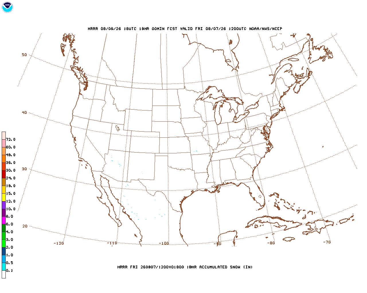 Click to enlarge the hourly snow forecast Latest 18 hour total precipitation forecast