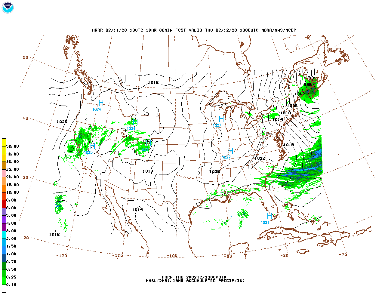 Click to enlarge the hourly precipitation forecast Latest 18 hour total precipitation forecast